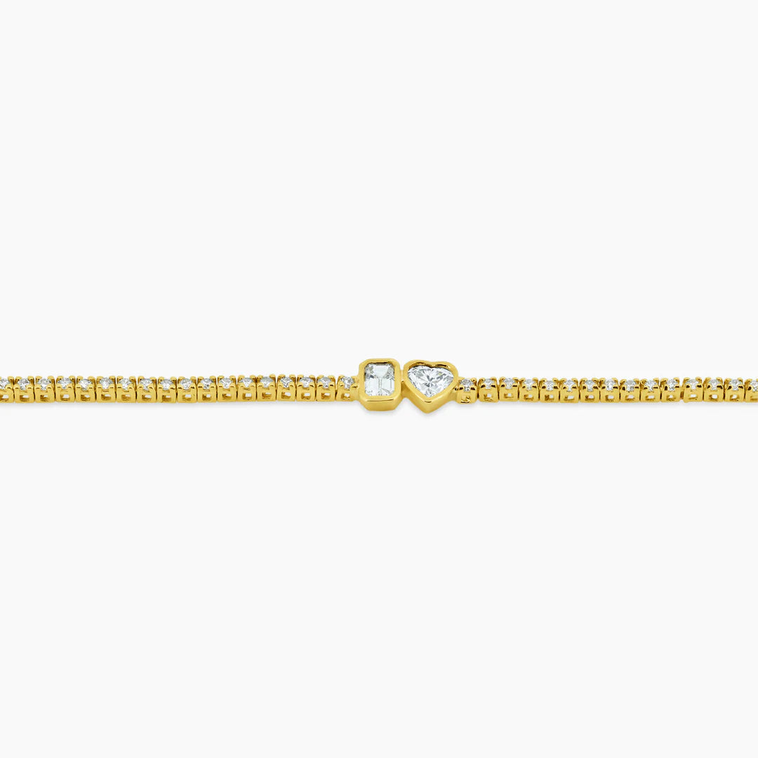 14K Yellow Gold Center Duo Bezel Tennis Bracelet