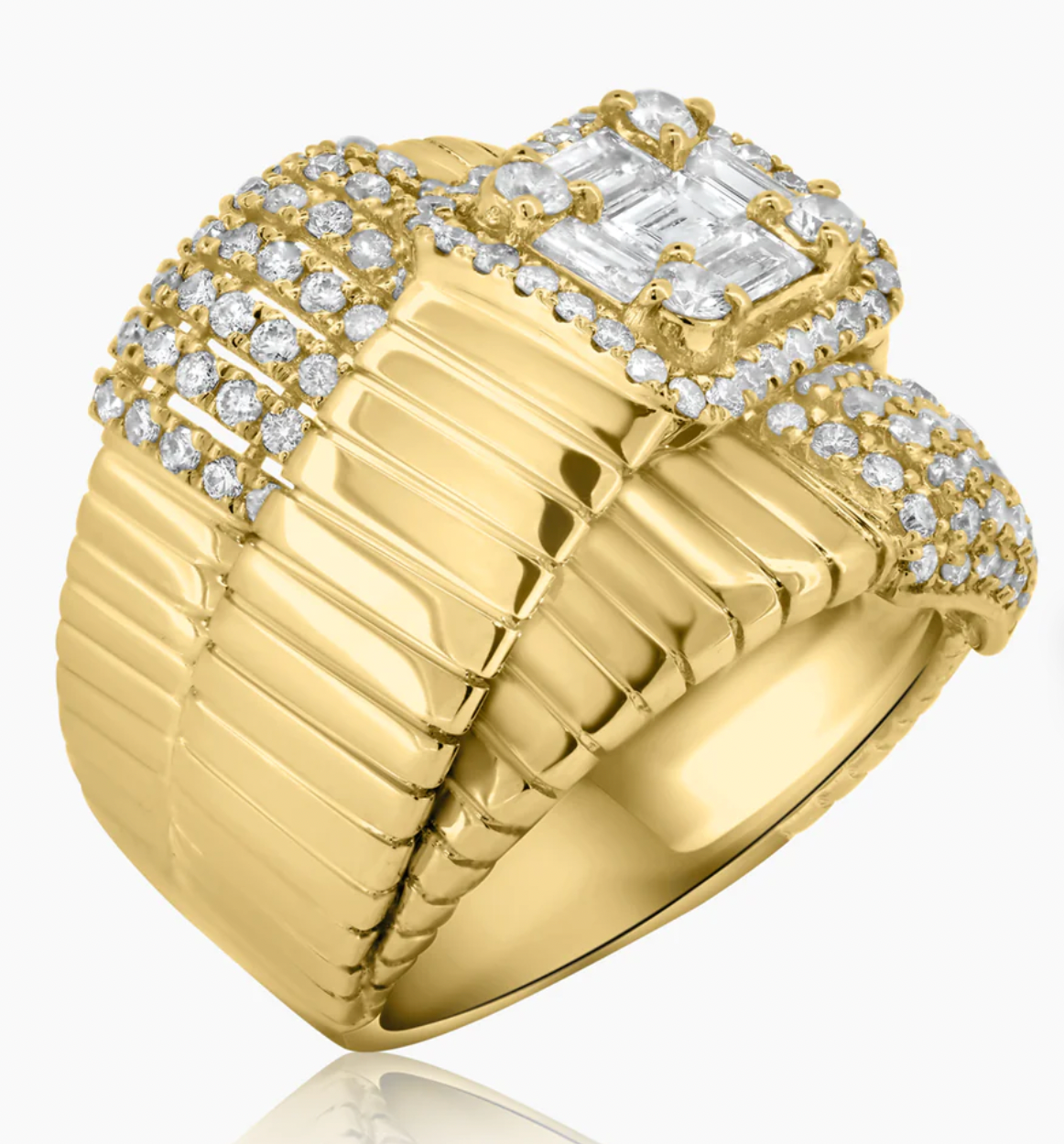 14K Gold Baguette Crossover Ring