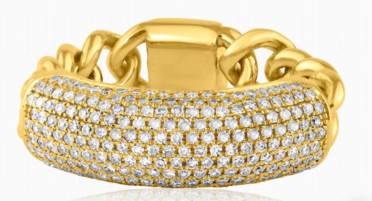 14K Gold Pave Diamond Chain Link Ring