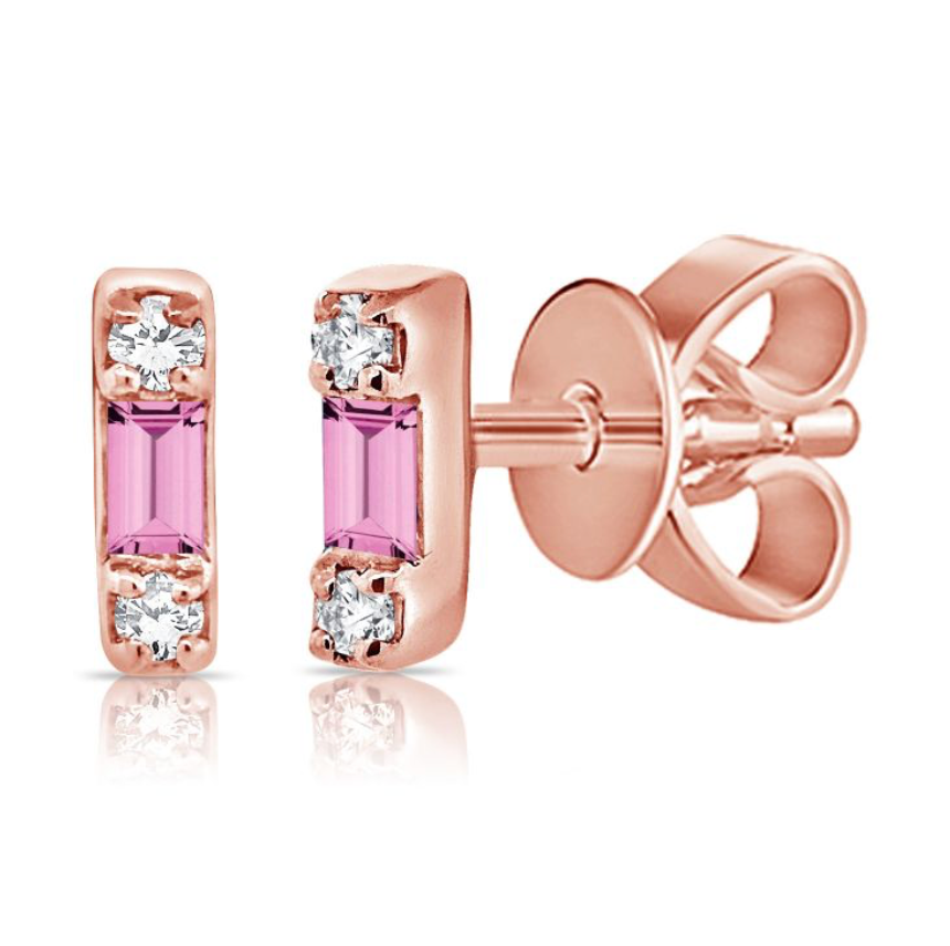 Pink Sapphire & Diamond Stud