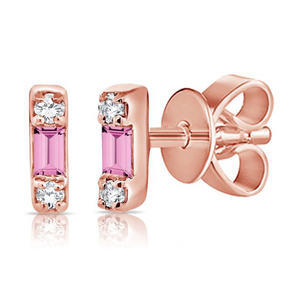 Pink Sapphire & Diamond Stud